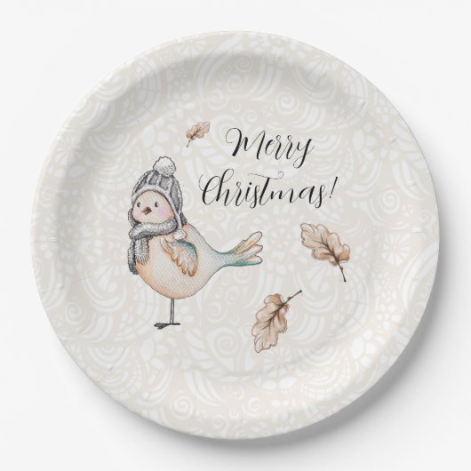 Winter Cute Sparrow Illustration Papieren Bordje (Voorkant)