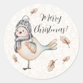 Winter Cute Sparrow Illustration Ronde Sticker (Voorkant)