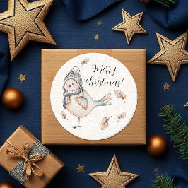 Winter Cute Sparrow Illustration Ronde Sticker
