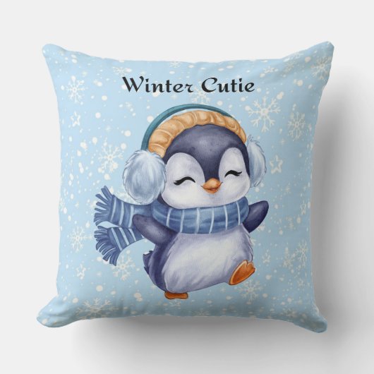 Winter Cutie | Cute Penguin Decorative Pillow Kussen (Voorkant)