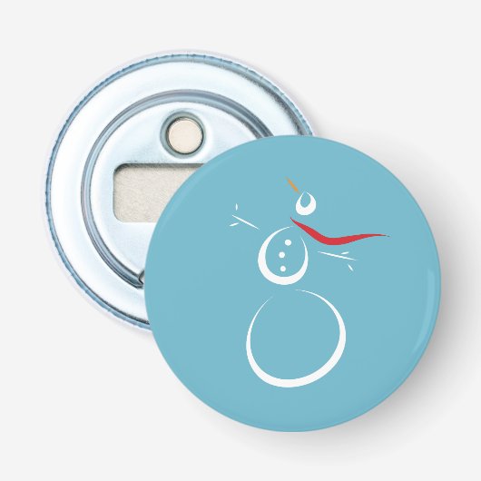 Winter Cyaan Lieve Sneeuwman Button Flesopener (Voorkant)