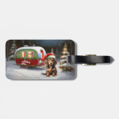 Winter Dachshund Caravan Kerstavontuur Bagagelabel (Achterkant horizontaal)