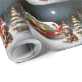 Winter Dachshund Caravan Kerstavontuur Cadeaupapier (Rol Hoek)