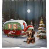 Winter Dachshund Caravan Kerstavontuur Douchegordijn (Voorkant)