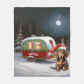 Winter Dachshund Caravan Kerstavontuur Fleece Deken (Voorkant)
