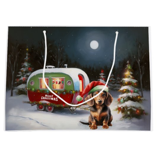 Winter Dachshund Caravan Kerstavontuur Groot Cadeauzakje (Voorkant)