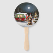 Winter Dachshund Caravan Kerstavontuur Handwaaier (Achterkant)