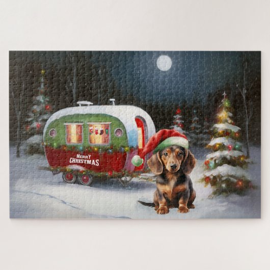 Winter Dachshund Caravan Kerstavontuur Legpuzzel (Horizontaal)