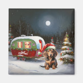 Winter Dachshund Caravan Kerstavontuur Magneet (Voorkant)