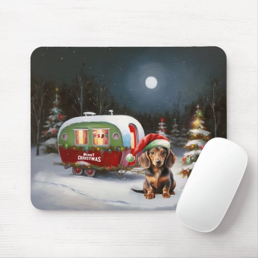 Winter Dachshund Caravan Kerstavontuur Muismat (Met muis)