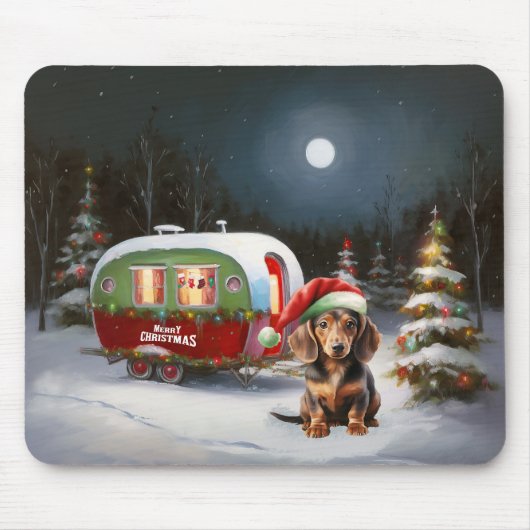 Winter Dachshund Caravan Kerstavontuur Muismat (Voorkant)