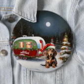 Winter Dachshund Caravan Kerstavontuur Ronde Button 6,0 Cm (In situ)