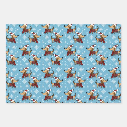 Winter Dachshund Dog Wrapping Paper Set van 3 (Voorkant)