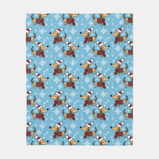 Winter Dachshund Hond Dekenvacht Fleece Deken (Voorkant)