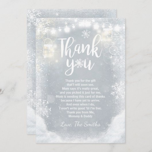 Winter Dank je baby shower Snow Wood Gray Bedankkaart (Voorkant / Achterkant)