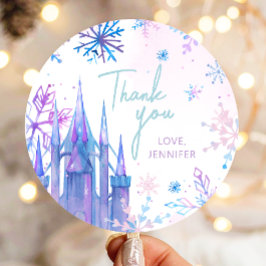 Winter Dank Je Sneeuwvlokken Meisje Sneeuw Verjaar Ronde Sticker