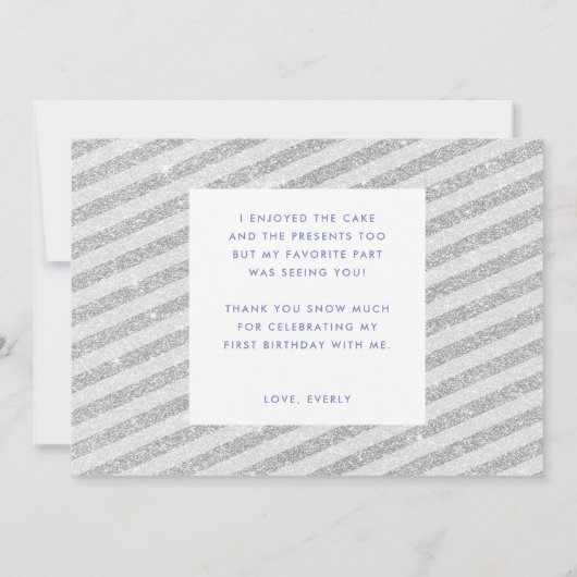 Winter Dank u voor uw verjaardag Silver Glitter Bedankkaart (Achterkant)