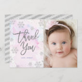Winter Dank u voor uw verjaardag Silver Glitter Bedankkaart (Voorkant / Achterkant)