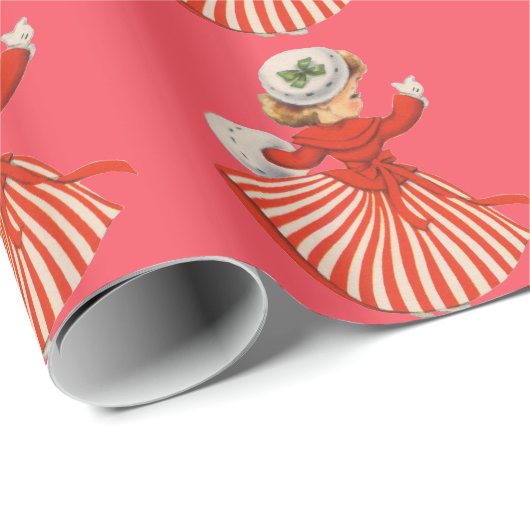 Winter Dansend Girl in rood en wit Cadeaupapier (Rol Hoek)