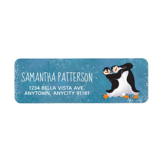 Winter Dansende Penguins Return Address Label (Voorkant)