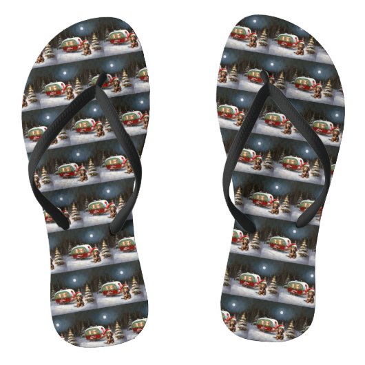 Winter Daschund Caravaan Kerstavontuur Teenslippers (Voetbed)