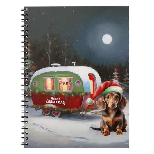 Winter Daschund Caravan Kerstavontuur Notitieboek (Voorkant)