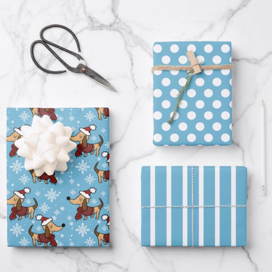 Winter Daschund Hond Inpakpapier Set van 3 Vel (Voorkant)