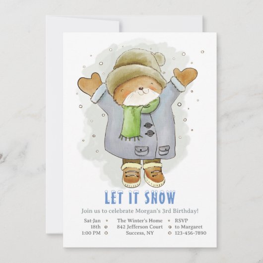 Winter Day Birthday Party Invitation Kaart (Voorkant)