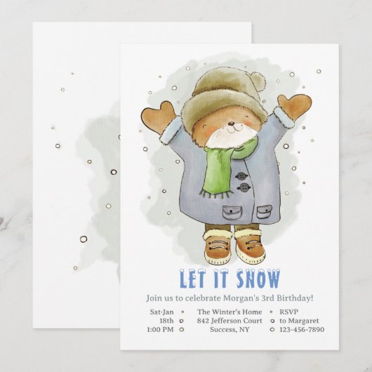 Winter Day Birthday Party Invitation Kaart (Voorkant / Achterkant)