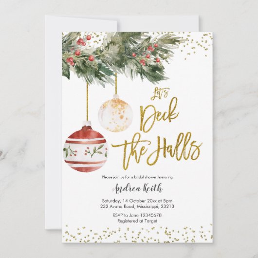 Winter Decaan the Halls Bridal Shower Invitation Kaart (Voorkant)