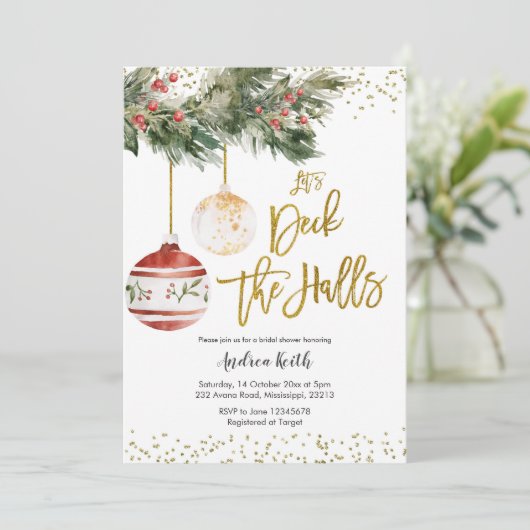 Winter Decaan the Halls Bridal Shower Invitation Kaart (Staand voorkant)