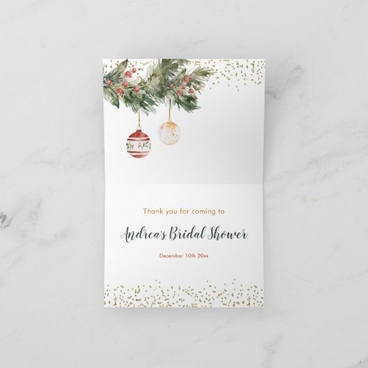 Winter Deck the Halls Bruidsdouche Vouwkaart Bedankkaart (Binnen)