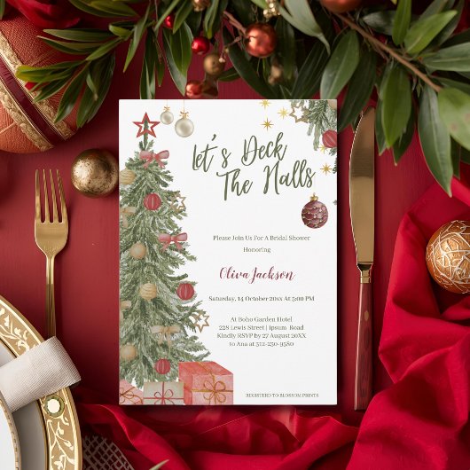 Winter Deck the Halls Bruiloftsborrel Uitnodiging
