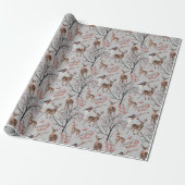 Winter Deer and Birds Wrapping Paper Cadeaupapier (Uitgerold)