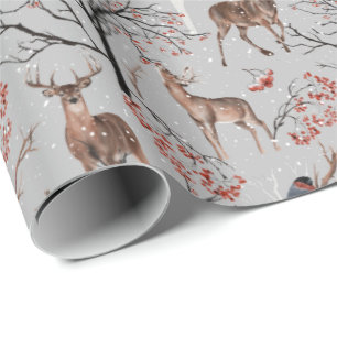 Winter Deer and Birds Wrapping Paper Cadeaupapier