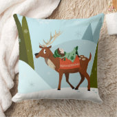 Winter deer and elf in snow Christmas tale fun art Kussen (Deken)