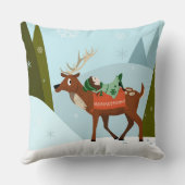 Winter deer and elf in snow Christmas tale fun art Kussen (Achterkant)