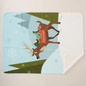 Winter deer and elf in snow Christmas tale fun art Sherpa Deken (Voorkant (horizontaal))
