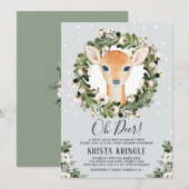 Winter Deer Baby shower Greenery Wreath Snowflakes Kaart (Voorkant / Achterkant)