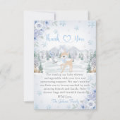 Winter Deer Blue Snowflake Baby Shower Bedankkaart (Voorkant)