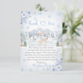 Winter Deer Blue Snowflake Baby Shower Bedankkaart (Staand voorkant)