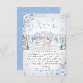 Winter Deer Blue Snowflake Baby Shower Bedankkaart