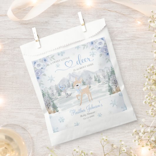 Winter Deer Blue Snowflake Baby shower Bedankzakje (Geknipt)