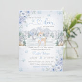 Winter Deer Blue Snowflake Baby shower Kaart (Staand voorkant)