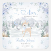 Winter Deer Blue Snowflake Baby shower Vierkante Sticker (Voorkant)