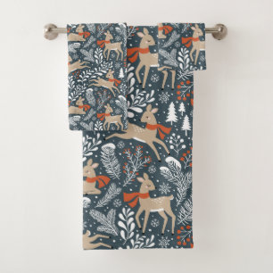 Winter Deer, Bomen, Branches en Snowflakes Bad Handdoek