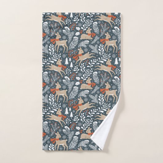 Winter Deer, Bomen, Branches en Snowflakes Bad Handdoek (Handdoek)
