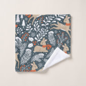 Winter Deer, Bomen, Branches en Snowflakes Bad Handdoek (Wasdoekje)