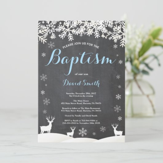 Winter Deer Boy Baptism Kaart (Staand voorkant)
