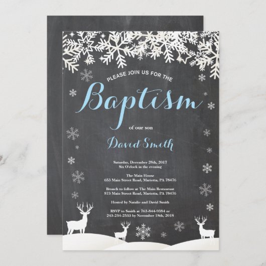 Winter Deer Boy Baptism Kaart (Voorkant / Achterkant)